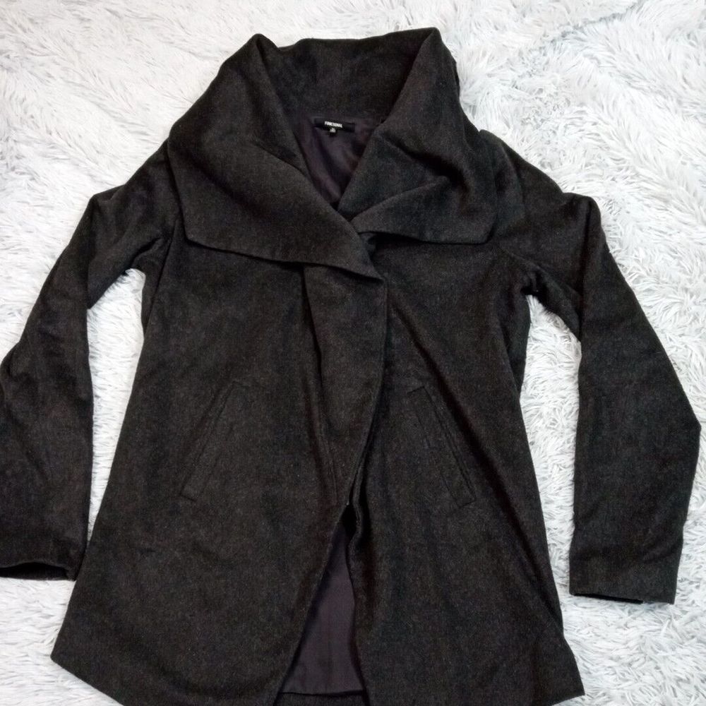 Funktional Jacket M Gray Wool Blend Zip Up Pockets Soft Warm Cozy Casual Career